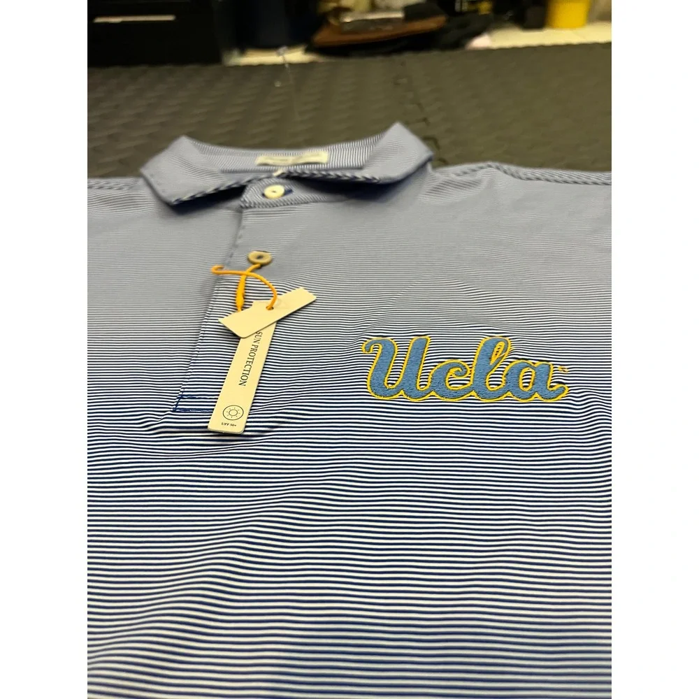 Peter Millar Polo Mens Medium Blue UCLA Bruins Striped Summer Comfort ME0CEK11S